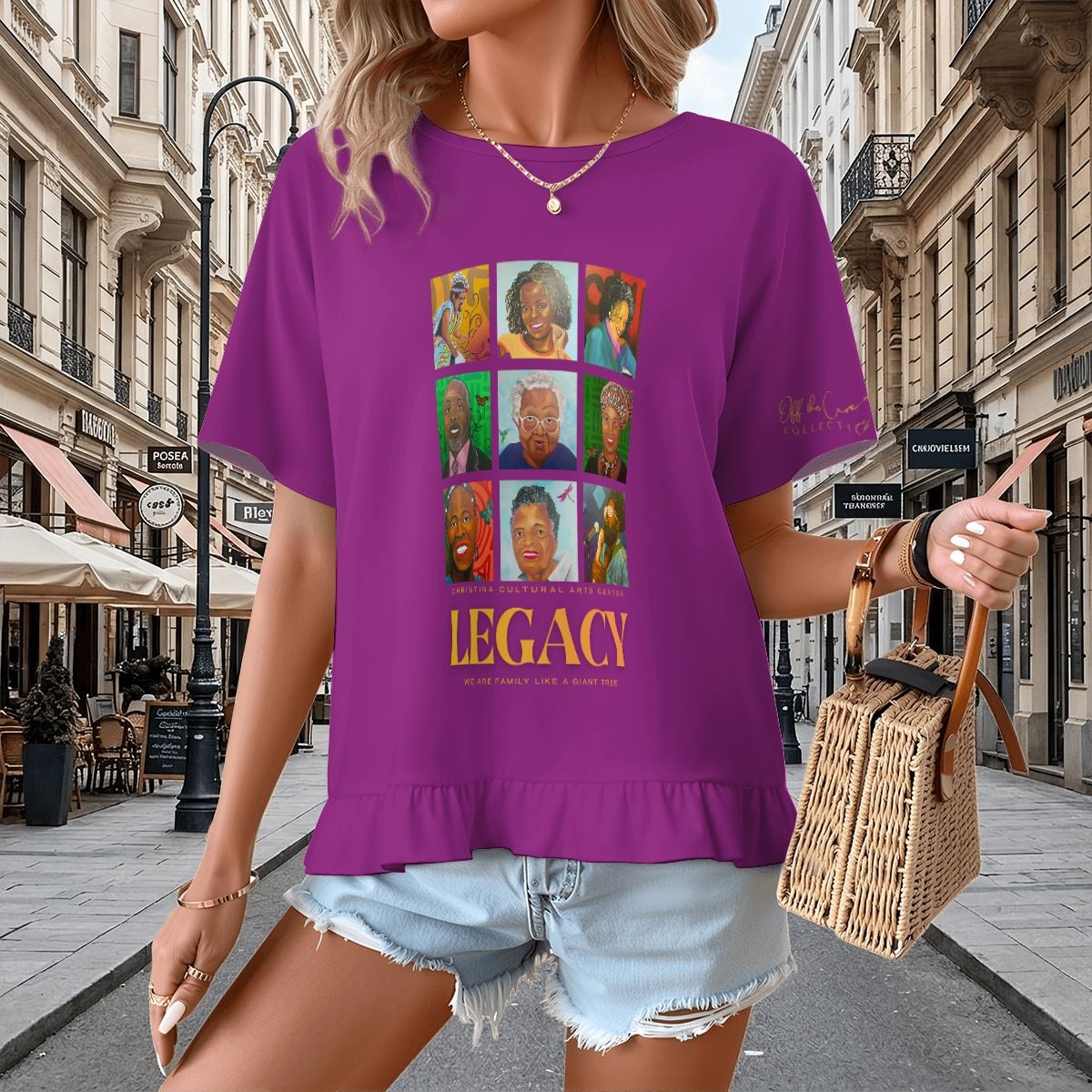 Legacy Wall Women's Ruffle Hem Short Sleeve Tshirt