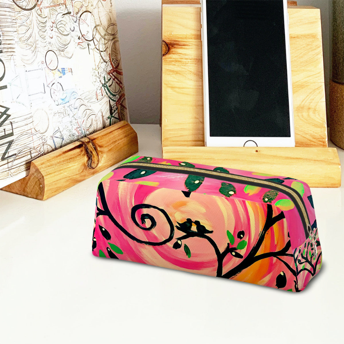 Love Birds Leather Makeup Bag