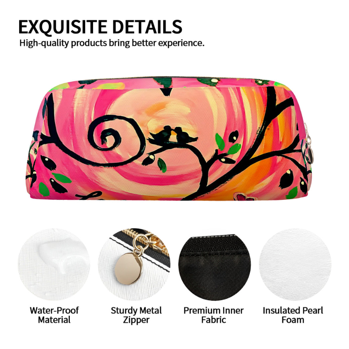 Love Birds Leather Makeup Bag
