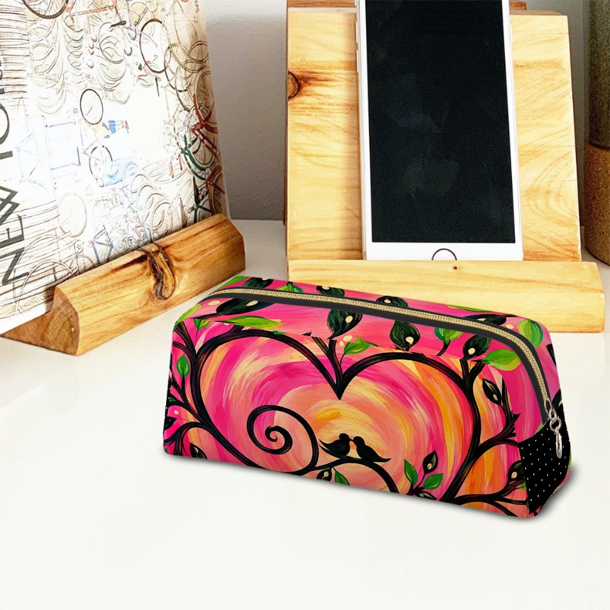 Love Birds Leather Make up Bag
