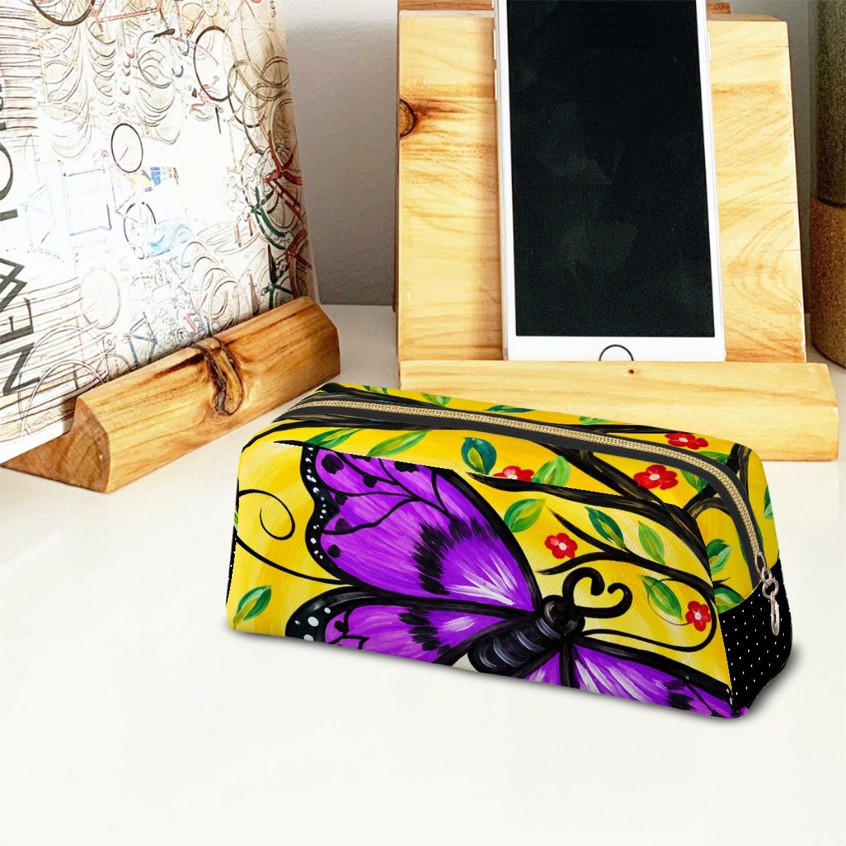 Butterfly Leather Make up Bag